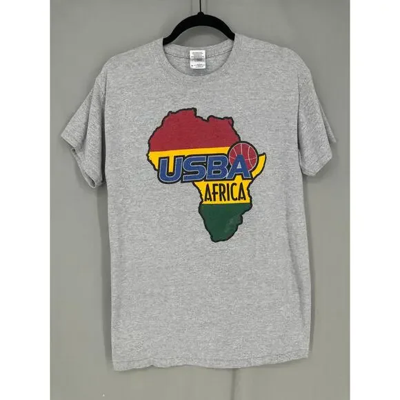 USBA Africa Shirt Mens Medium Gray Basketball Graphic Tee United States - Picture 1 of 5